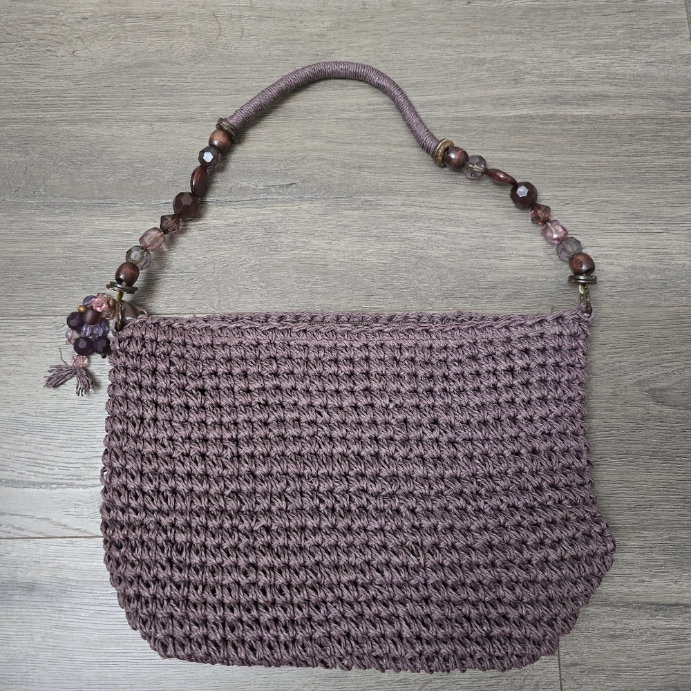 Y2K Cappelli Knit Purple Beaded Handbag Cottagecore Girlhoodcore Beach Travel
